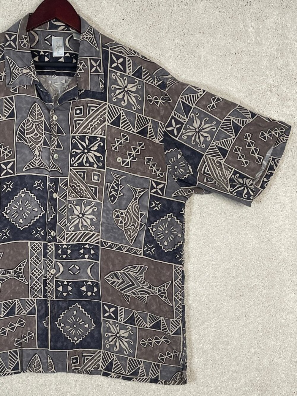 Vintage Burma Bibas Shirt Mens Large Silk Floral Abstract Button Up Short Sleeve